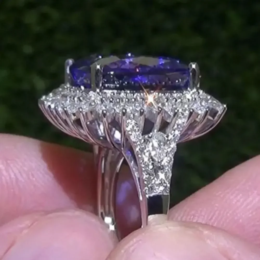❤️025❤️ 4.80 Ct Cushion Cut Blue Sapphire Halo Engagement‎ Ring 14K White Gold